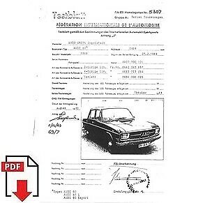1969 Auto Union Audi 60 FIA homologation form PDF download
